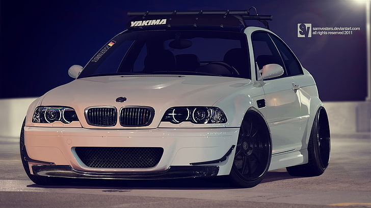white BMW E46 M3 coupe on black top road, E-46, BMW M3 , car, HD wallpaper