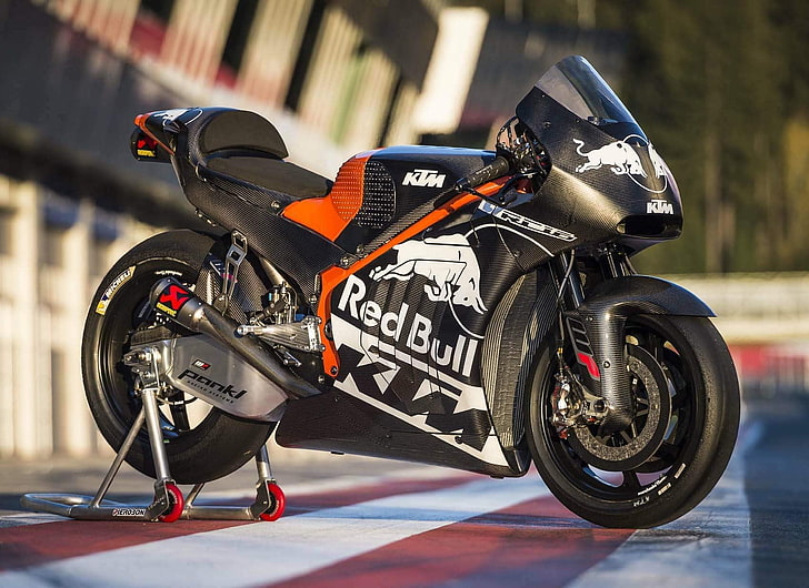 black and red sports bike, motorcycle, KTM, Moto GP, sports race