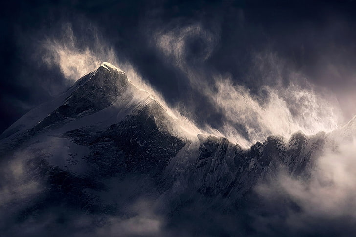 mountain with fog wallpaper, nature, landscape, Tibet, Himalayas