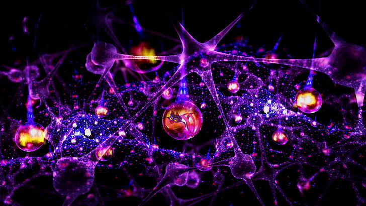 purple and orange cell illustration, abstract, render, colorful, HD wallpaper