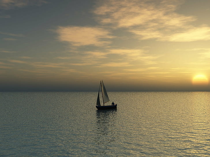 sail boat on body of water during sunset, sea  water, sailboat, HD wallpaper