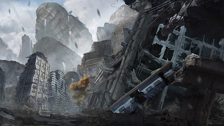 post world apocalypse city illustration, the wreckage, the city