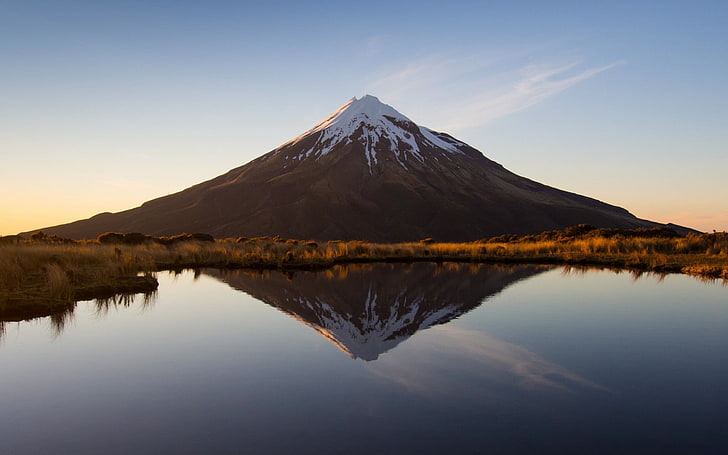 brown mountain, Mount Fuji, landscape, reflection, Japan, volcano, HD wallpaper