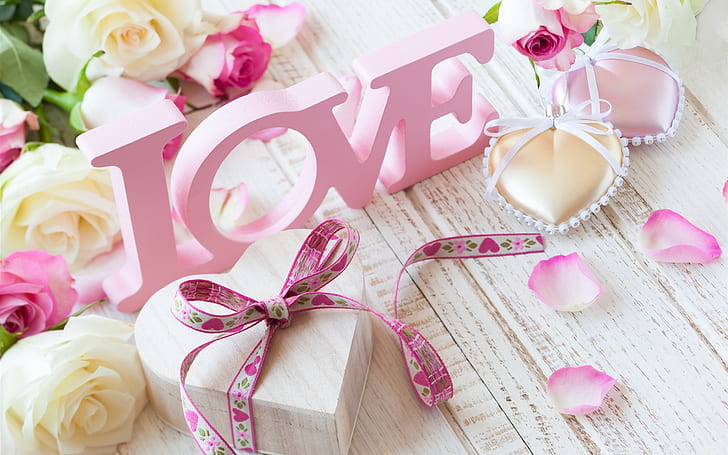 Pink love, flowers, roses, Valentine's Day, HD wallpaper