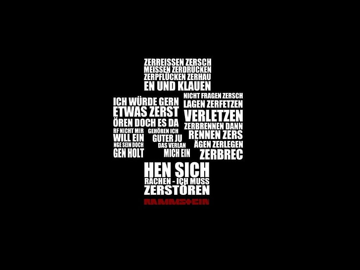 hen sich text overlay with black background, Rammstein, typography