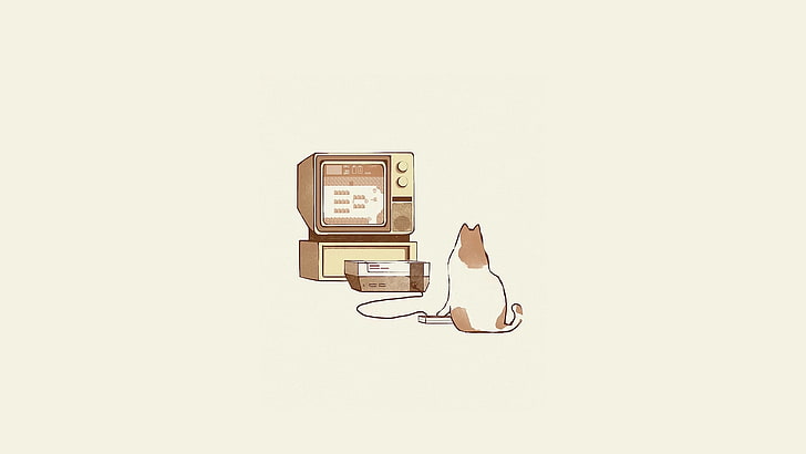 cat playing game console illustration, simple background, Dan Burgess