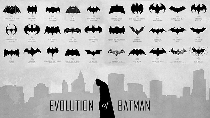 HD wallpaper: Evolution Of Batman logo chart, infographics, artwork,  monochrome | Wallpaper Flare