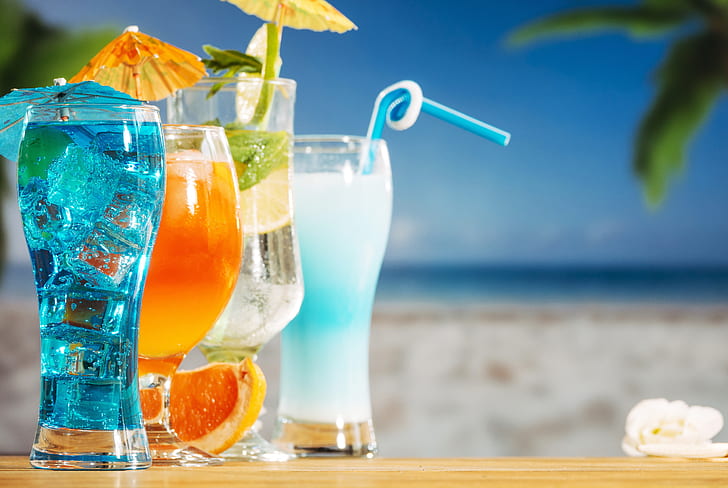 beach, summer, stay, cocktail, ice, drinks, vacation, fresh, HD wallpaper