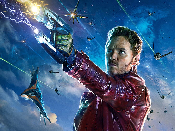 Chris Pratt, Guardians of the Galaxy, man in red leather jacket character photo, HD wallpaper