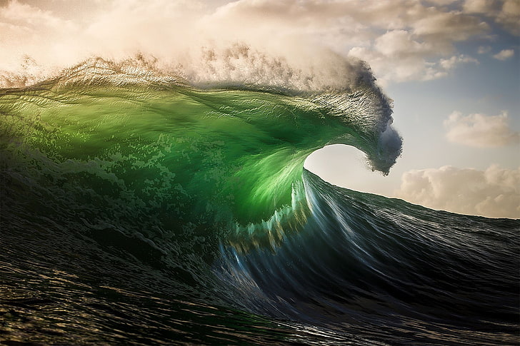 seawave digital wallpaper, waves, green, water, beauty in nature