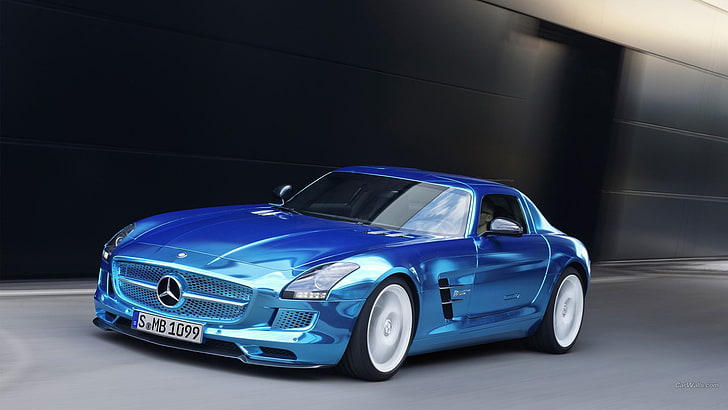 blue Mercedes-Benz SLS AMG coupe, Mercedes SLS, Mercedes Benz