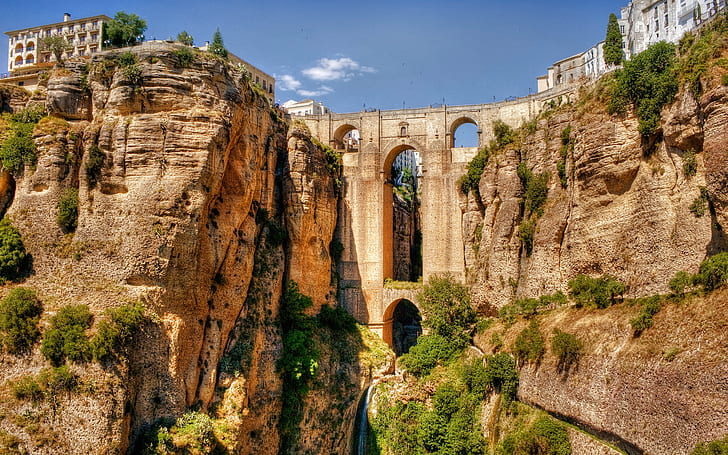 Ronda Spain, aqueduct, bridge, arch, rock, HD wallpaper