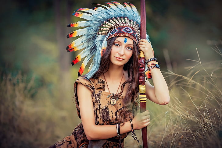 Women, Native American, Asian, Brown Eyes, Brunette, Depth Of Field, HD wallpaper