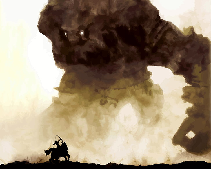 horsemen taking a shot on golem using bow and arrow, Shadow of the Colossus, HD wallpaper
