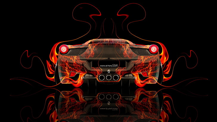 black and red car, Color, Auto, Fire, Machine, Ferrari, Style, HD wallpaper