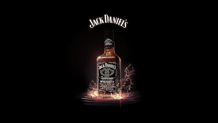 minimalistic bottles alcohol whiskey liquor jack daniels black background splashes 1920x1080 wall Art Minimalistic HD Art