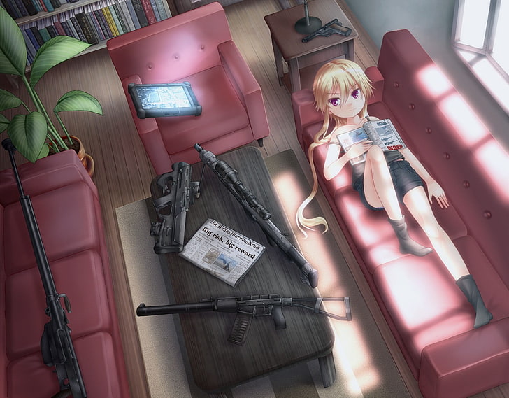 anime girls, gun, weapon, Jessica Jefferson, original characters, HD wallpaper