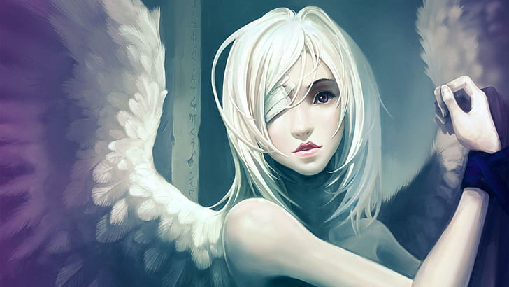  Fondo de pantalla HD Anime hurt angel, personaje de anime femenino de pelo blanco con alas