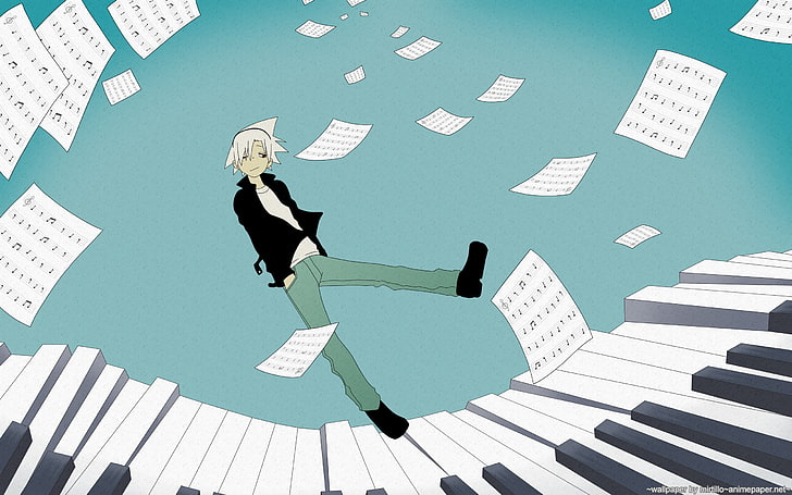 Soul Eater, paper, piano, musical notes, anime boys, business
