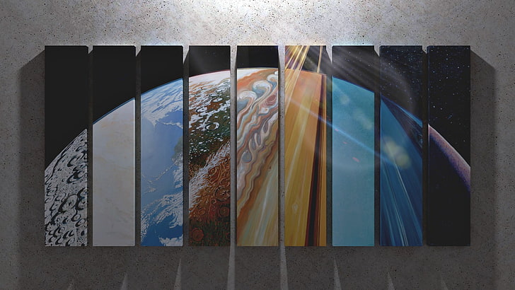 collage, Solar System, planet, space art, no people, glass - material
