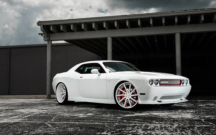 Dodge Challenger white muscle car, HD wallpaper