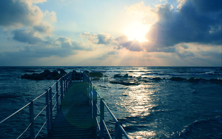 pier, sky, horizon, sea, water, horizon over water, scenics - nature, HD wallpaper