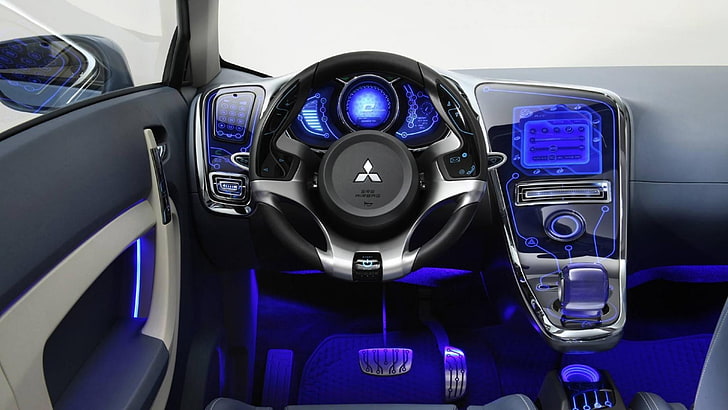black Mitsubishi steering wheel, car, car interior, mode of transportation