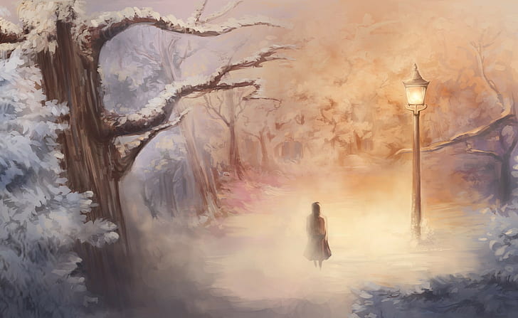 The Chronicles of Narnia, fantasy art, lantern, trees, artwork