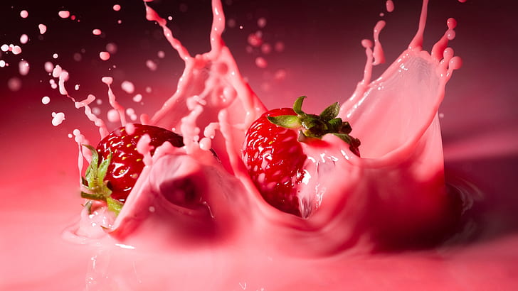 HD wallpaper: Strawberries juice, berries, pink, splash, strawberry fruit |  Wallpaper Flare