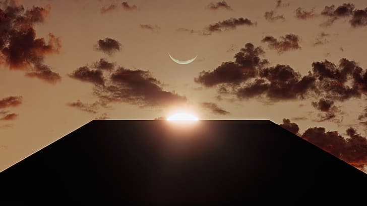 2001: A Space Odyssey, movies, film stills, sky, Sun, Moon, HD wallpaper