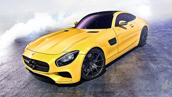yellow Mercedes-Benz GTR AMG, side view, car, sports Car, land Vehicle