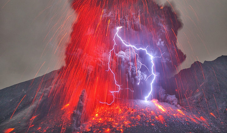 lava illustration, volcano, digital art, nature, landscape, power in nature