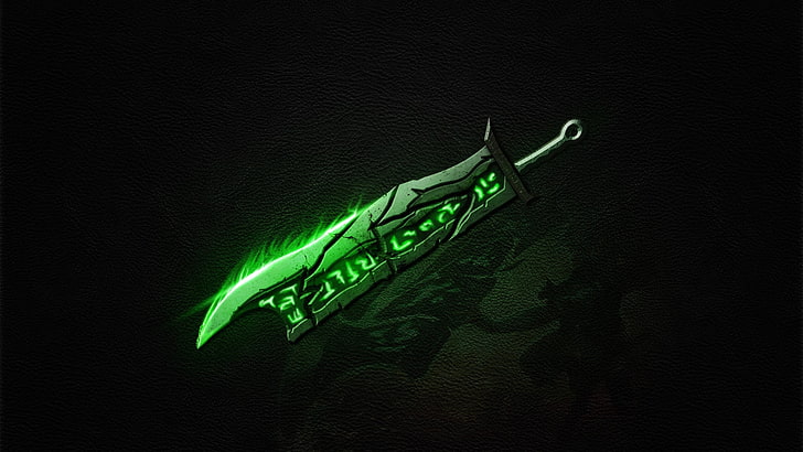 green fantasy sword digital wallpaper, Riot Games, Riven, green color