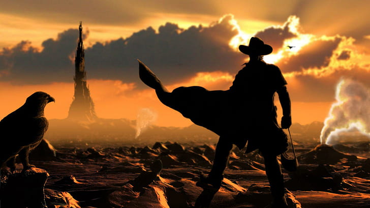 The Dark Tower, silhouette of a man, artistic, 1920x1080, stephen king, HD wallpaper
