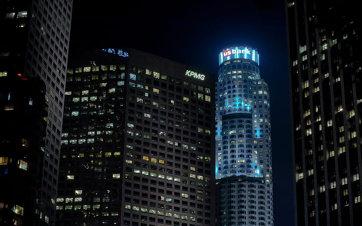 Los Angeles LA Buildings Skyscrapers Night HD, cityscape, HD wallpaper