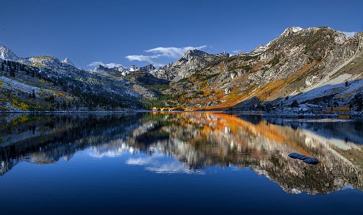 mountains, lake, reflection, CA, California, Sierra Nevada, HD wallpaper