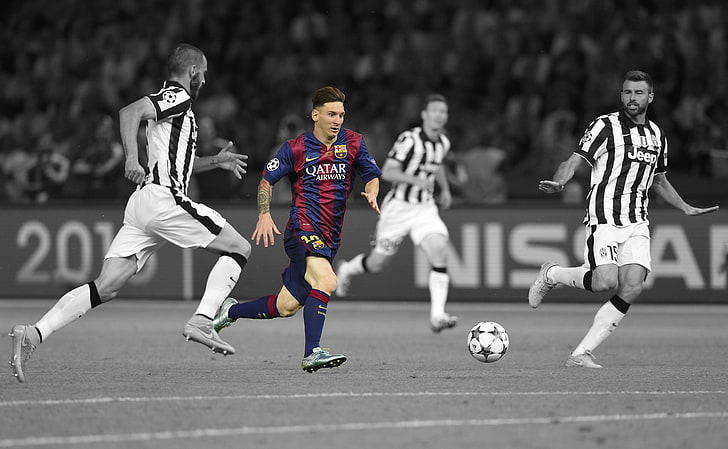 sport, Leo Messi, FC Barcelona, Juventus, selective coloring