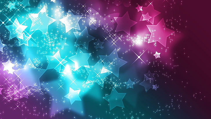blue and pink stars illustration, backgrounds, glitter, paint