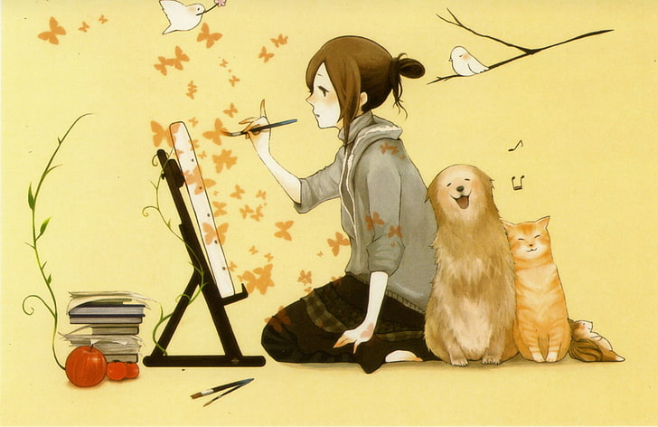 HD wallpaper: animals, anime, beautiful, birds, cat, collection, dog, girls  | Wallpaper Flare