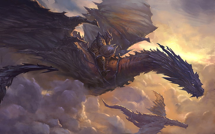 knight riding dragon wallpaper, artwork, fantasy art, concept art