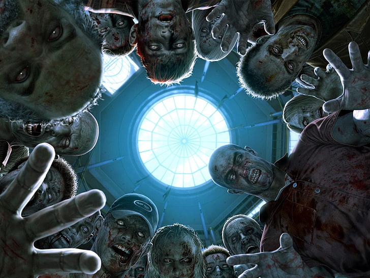 Dead Rising, video games, zombies, horror, low angle view, indoors