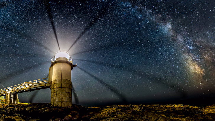 Lighthouse Stars Galaxy Milky Way Light HD, nature