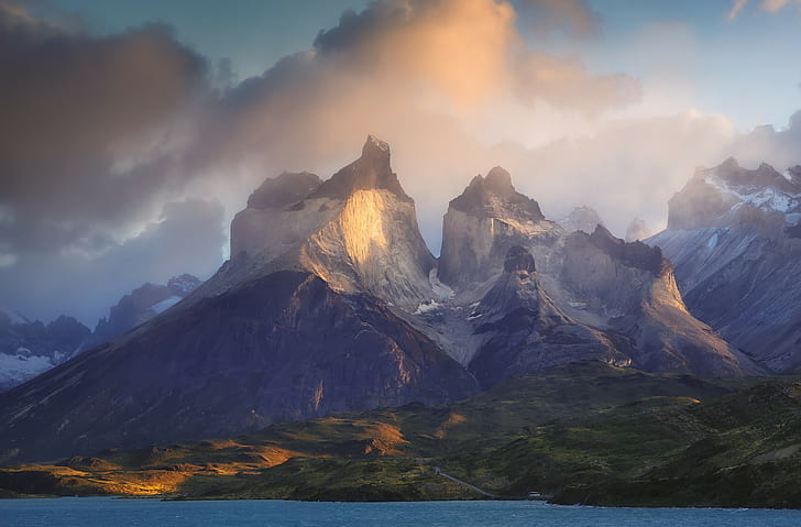 Torres del Paine, national park, nature, morning, Chile, sunlight, HD wallpaper
