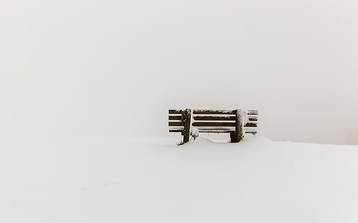 brown wooden bench during snow season, winter, cold temperature