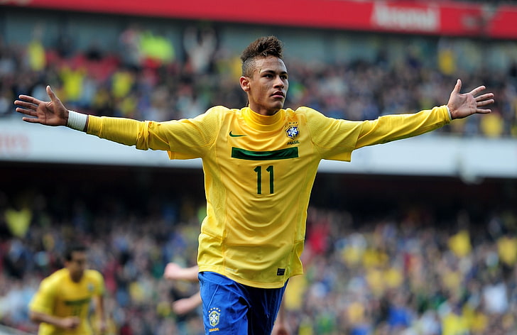 men's yellow and green Nike jersey, neymar, football Wallpapers from uncle Vasya, HD wallpaper