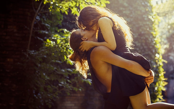 Love Couple Hug Kiss, women's black, bonding, togetherness, two people