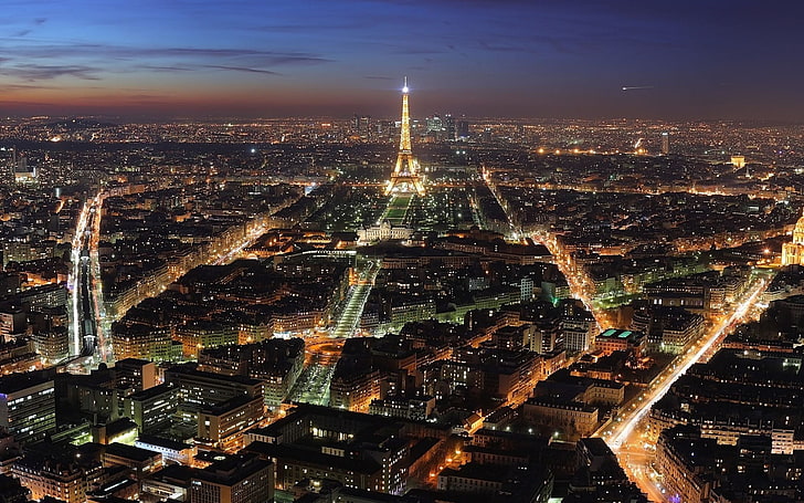Eiffel Tower, Paris at night time, cityscape, lights, building exterior, HD wallpaper