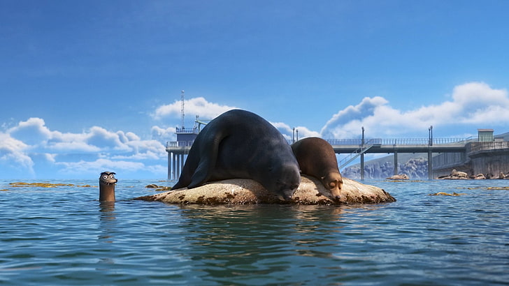 two brown and black seals, Finding Dory, Pixar Animation Studios, HD wallpaper