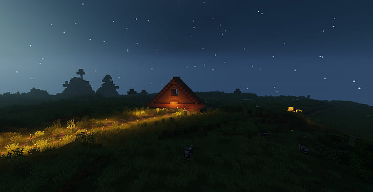 Minecraft, landscape, house, HD wallpaper