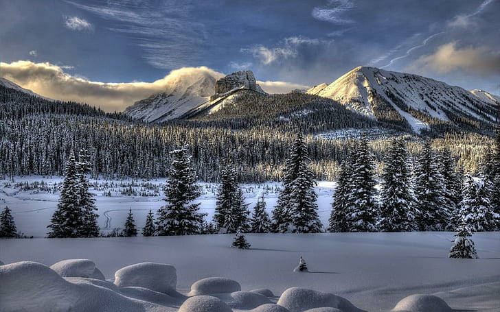 Amazing Winter Lscape Hdr, forest, clouds, mountains, nature and landscapes